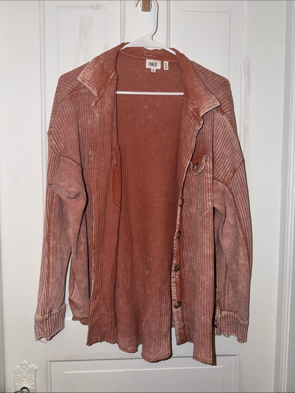 BKE Dusty Rose Waffle-Knit Button-Up Shirt Jacket